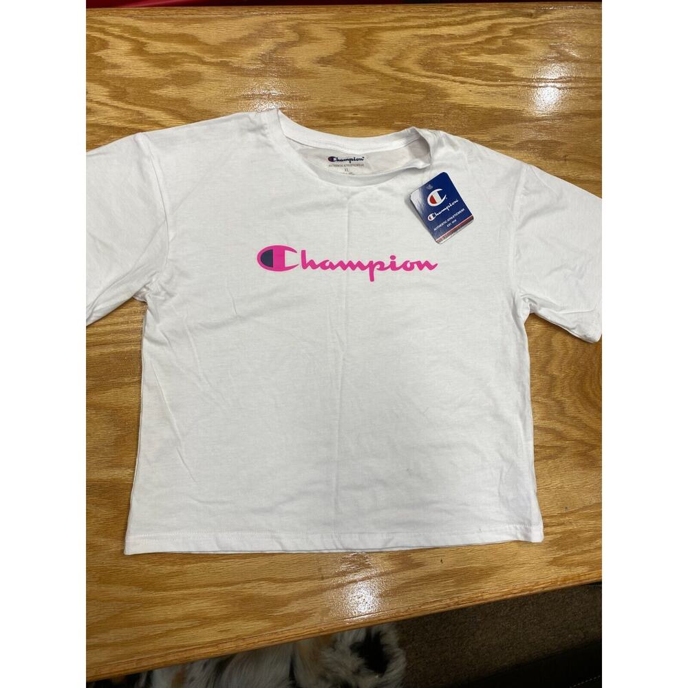 Champion Activewear T-Shirt women XL White Short Sleeve Graphic Logo B61 - Picture 2 of 7